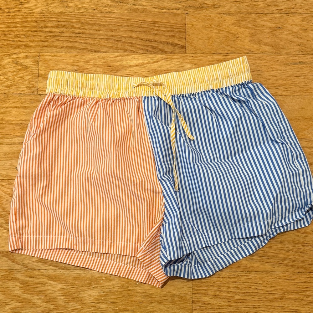 SOLID & STRIPED Orange and Blue Striped Women Shorts